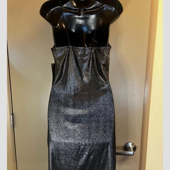 Black Metallic Cowl Neck Mini Dress Size Large - Picture 3 of 4